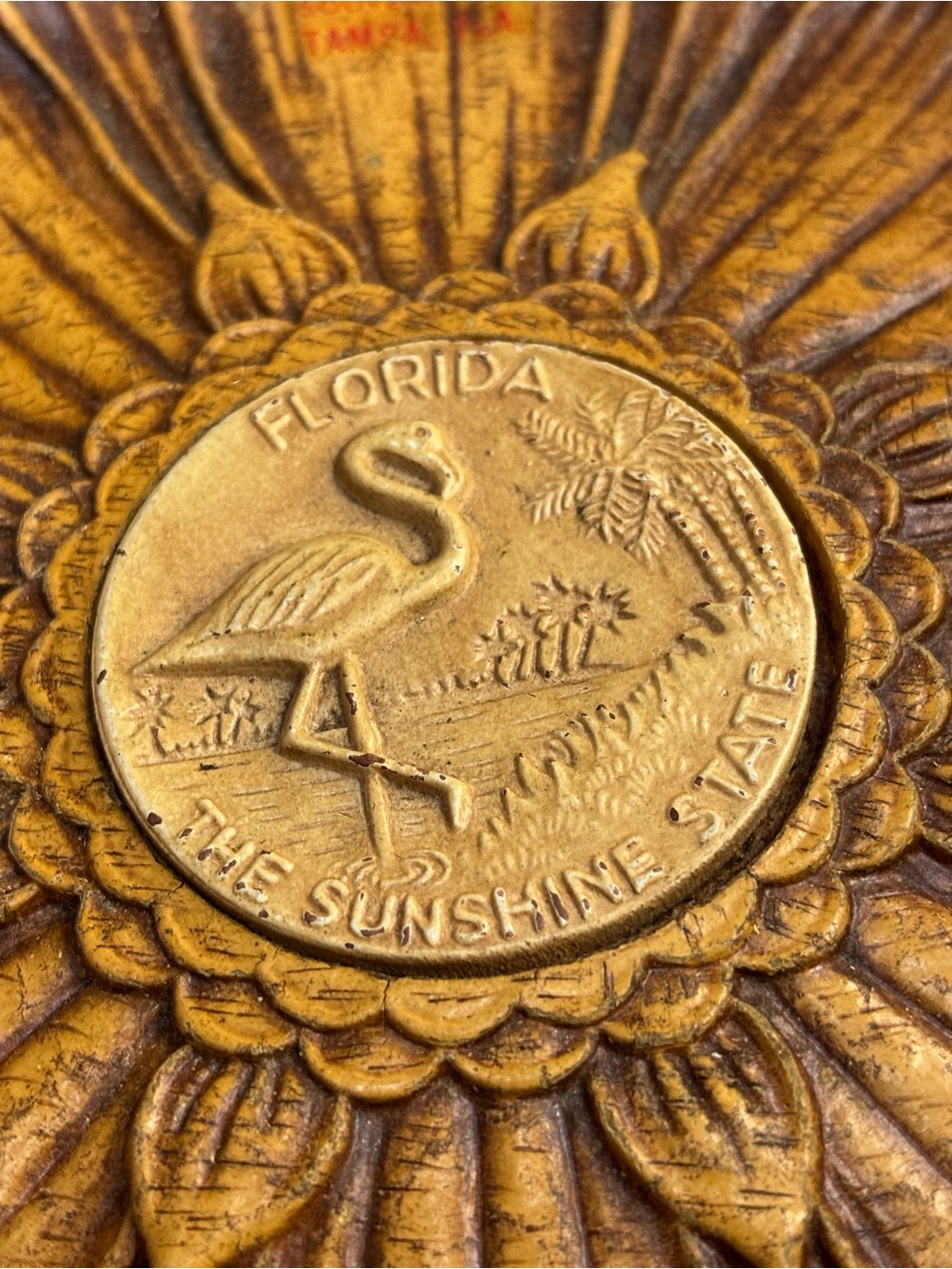 Vintage Florida Souvenir Bowl The Sunshine State Molded Resin Sunflower Shaped - Picture 2 of 10